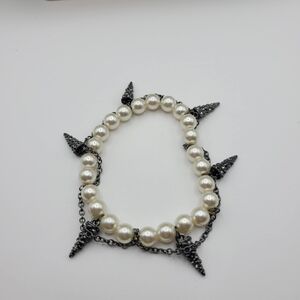 Faux Pearl and Black Spike Bracelet